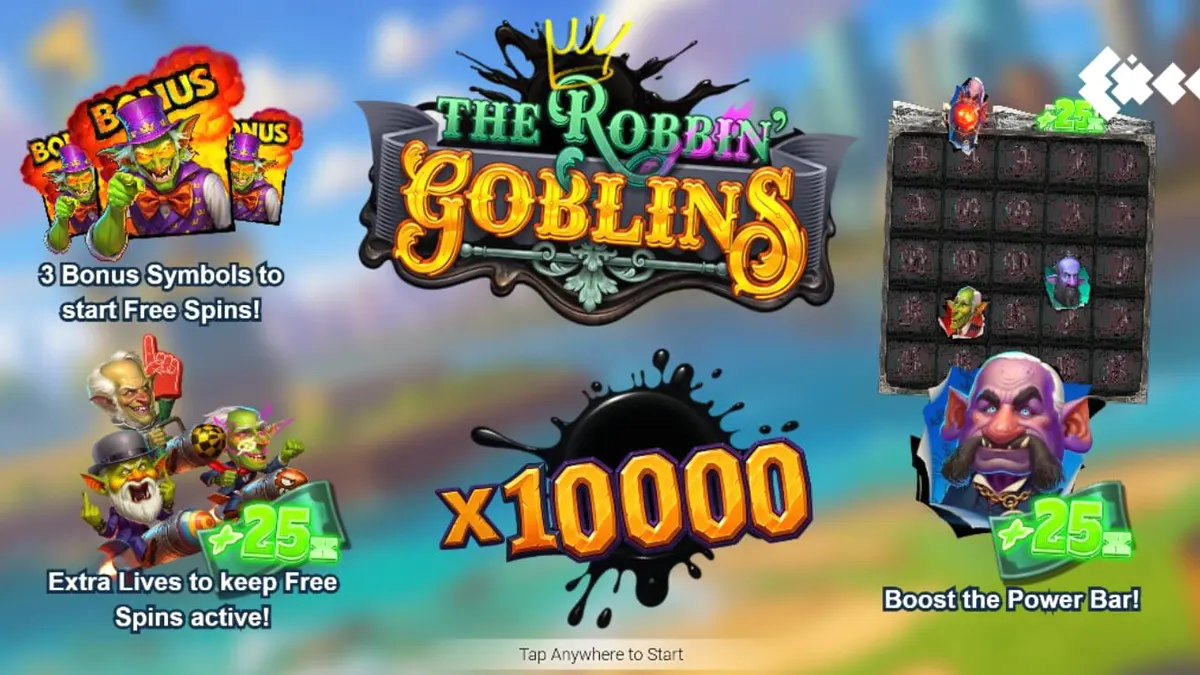 Tampilan visual slot Robbin Goblins dengan elemen ledakan dan karakter goblin