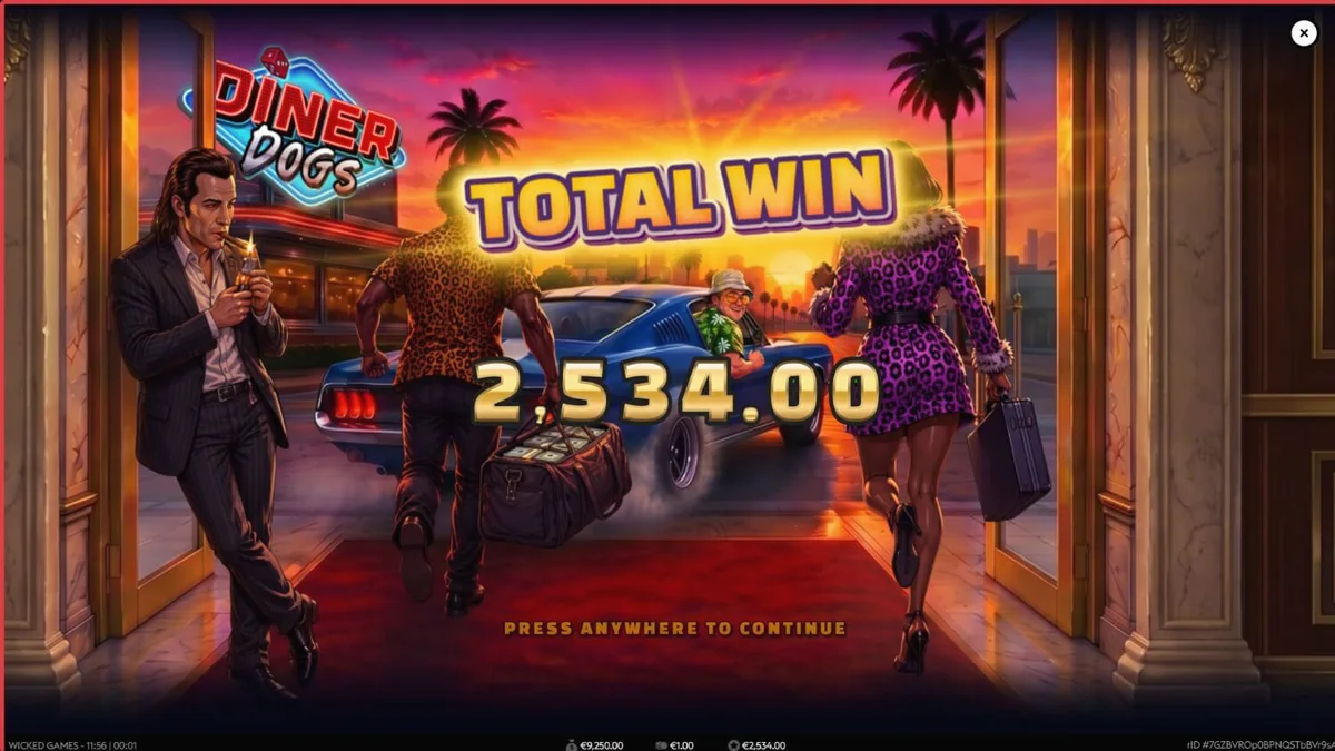 Tampilan visual slot Diner Dogs dengan tema retro noir